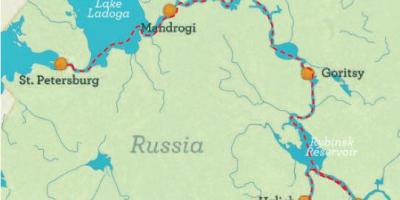 Žemėlapis iš Sankt Peterburgo į Maskvą kruizas