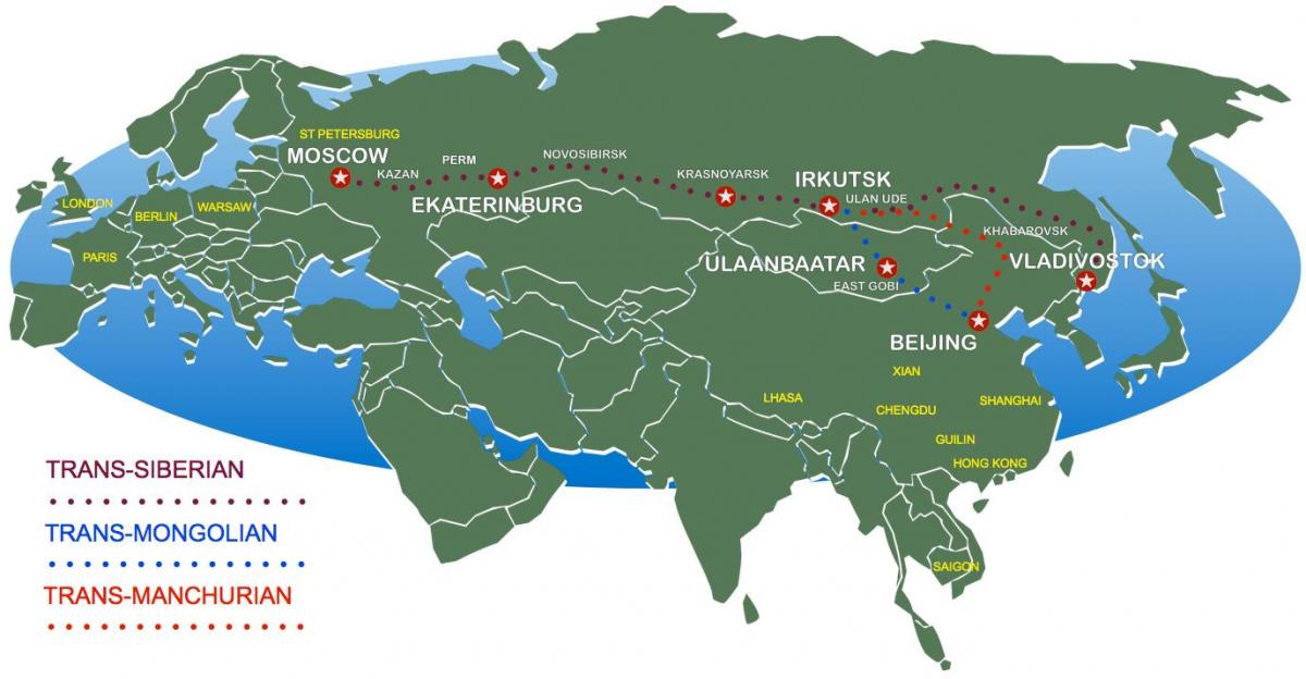 Pekino į Maskvą traukinio maršruto žemėlapį