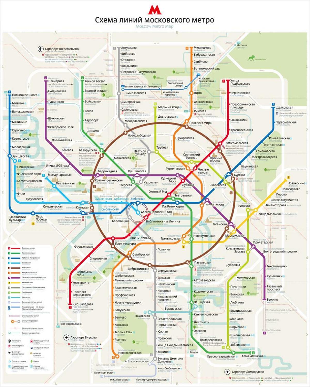 žemėlapis Maskvos metro anglų ir rusų