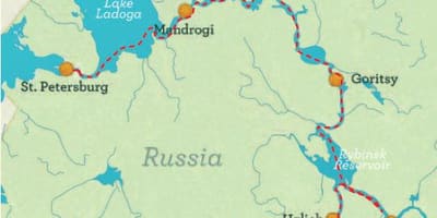 Žemėlapis iš Sankt Peterburgo į Maskvą kruizas